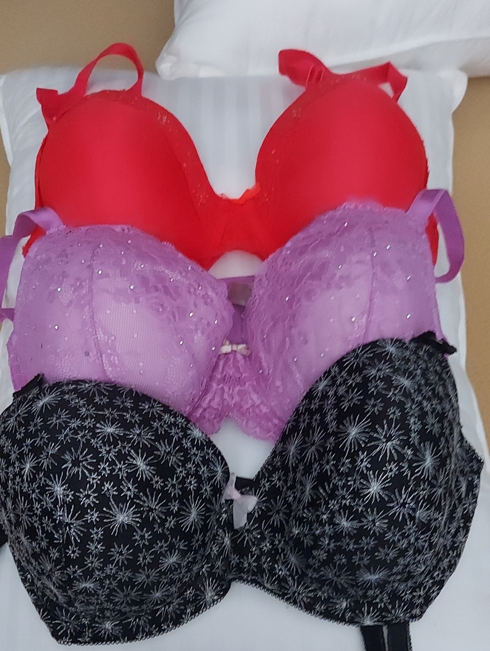 Victoria Secret 36DD Lace & Pattern Bras in Red, Purple and Black